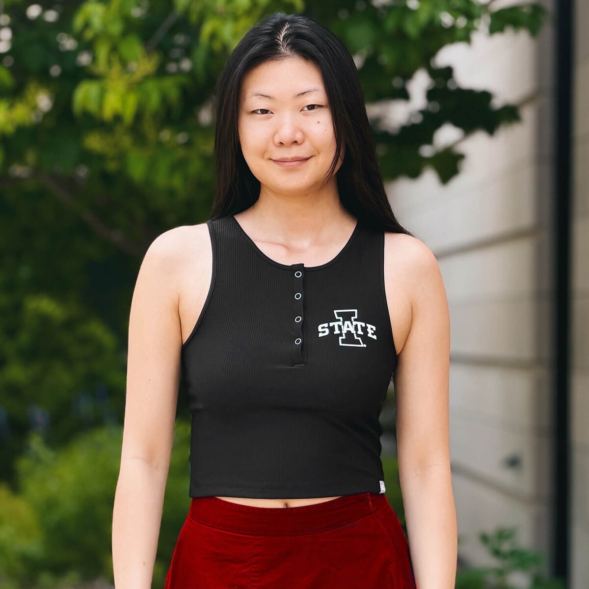 Champion Women's I-State Black and White Ottoman Henley Crop Top SMU